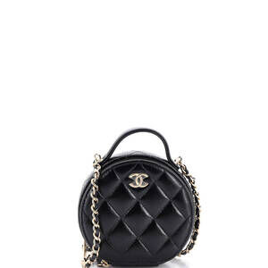 Chanel Small Handle with Care Round Vanity Case with Chain Quilted Lambskin